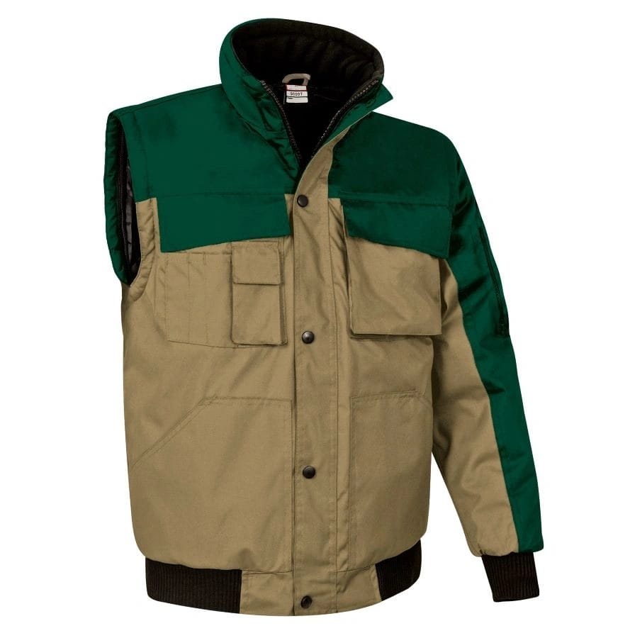 Jacheta matlasata cu mâneci detașabile, impermeabila, SCOOT Verde-Maro Kamel