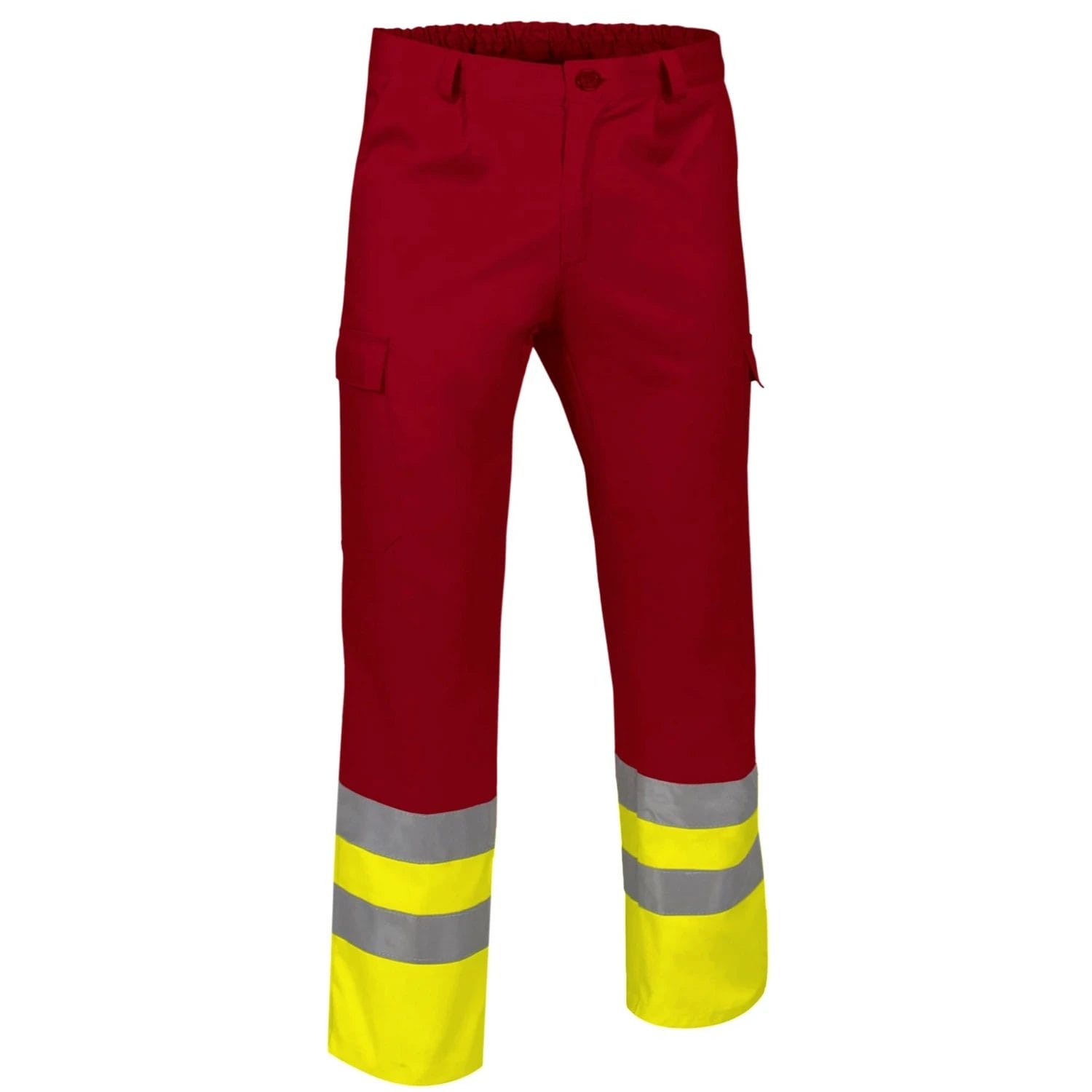 Pantaloni Reflectorizanți TRAIN – multibuzunare, bicolor, Galben fluorescent-Rosu lotus