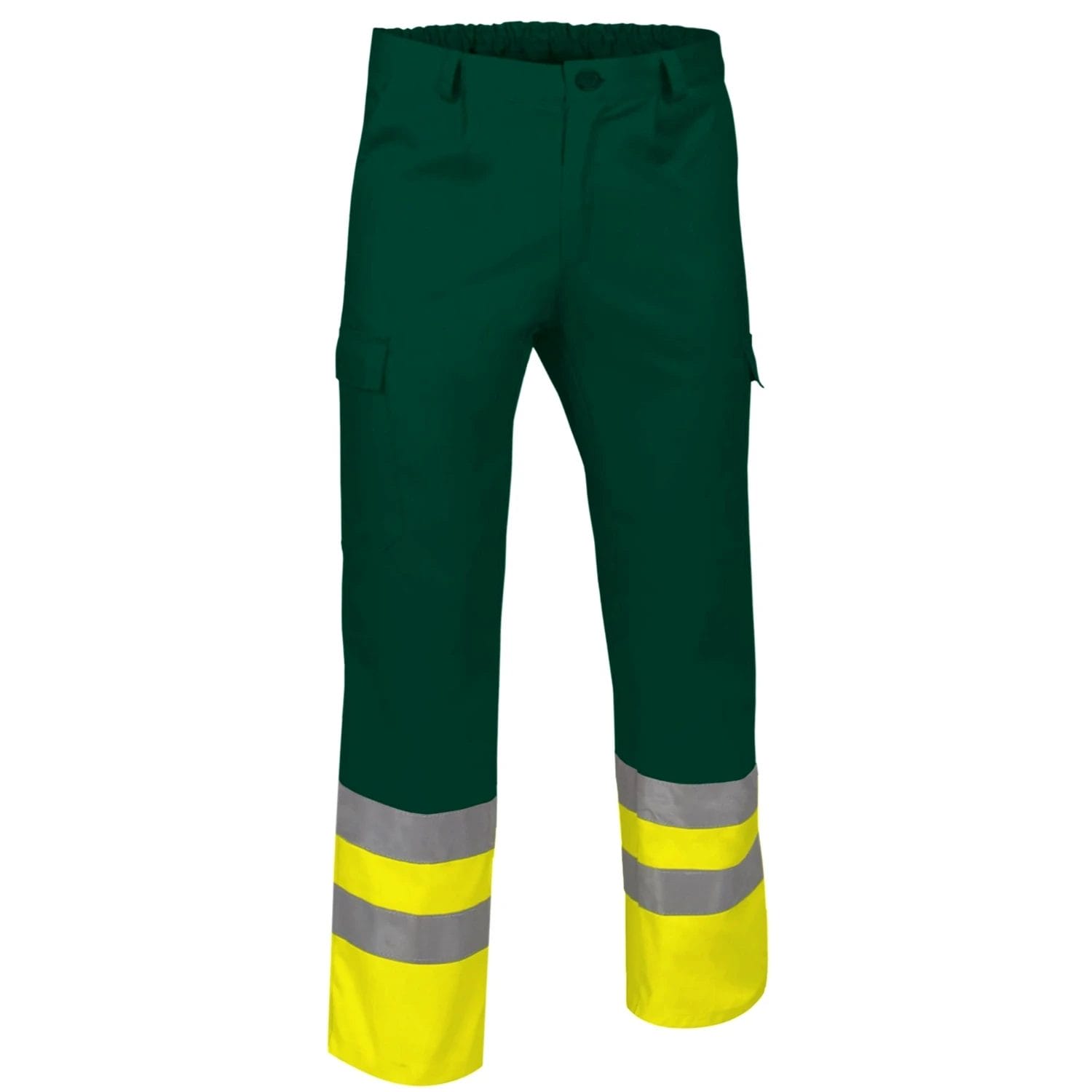 Pantaloni Reflectorizanți TRAIN – multibuzunare, bicolor, Galben fluorescent-Verde sticla