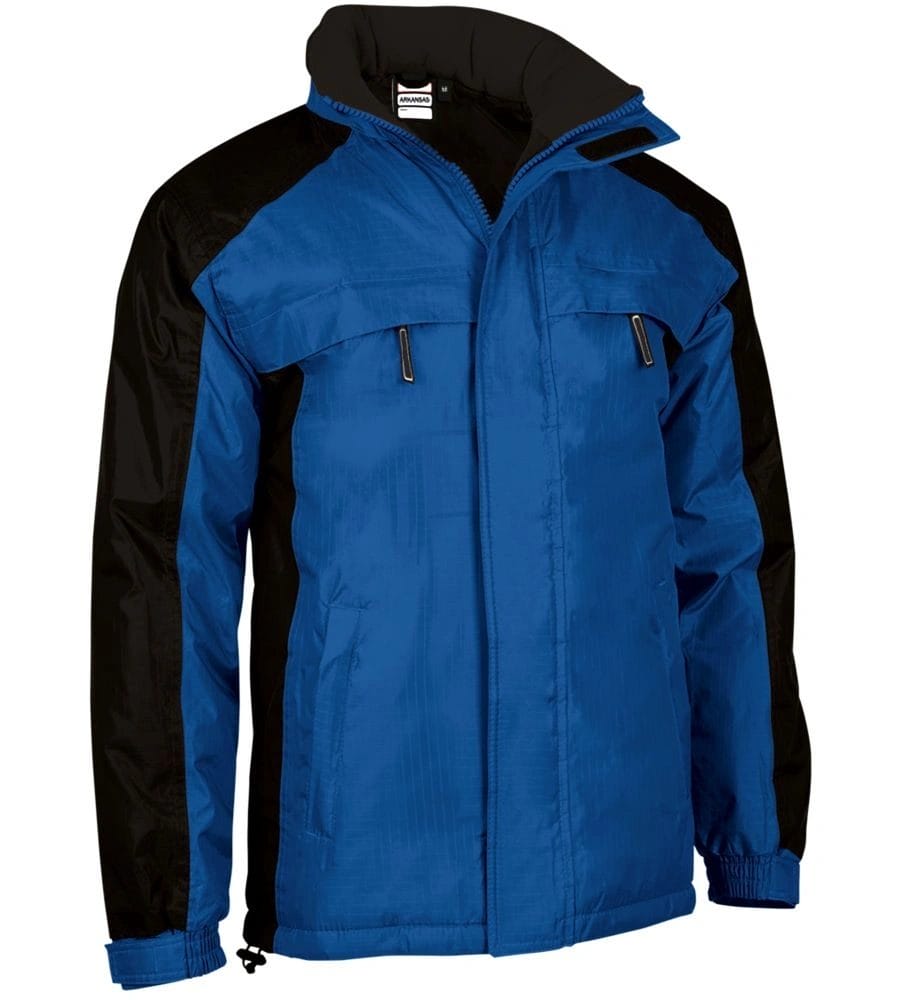 ARKANSAS Jachetă parka vatuita, impermeabilă cu glugă retractabilă, Albastru-Negru