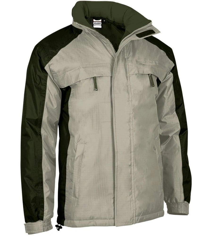 ARKANSAS Jachetă parka vatuita, impermeabilă cu glugă retractabilă, Bej nisip-Verde militar