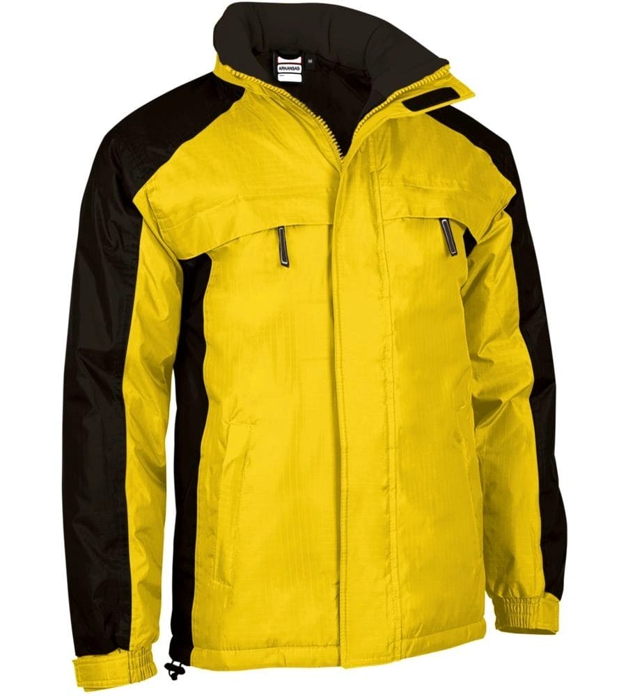 ARKANSAS Jachetă parka vatuita, impermeabilă cu glugă retractabilă, Galben safety-Negru