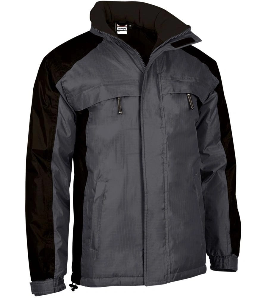 ARKANSAS Jachetă parka vatuita, impermeabilă cu glugă retractabilă, Gri inchis-Negru