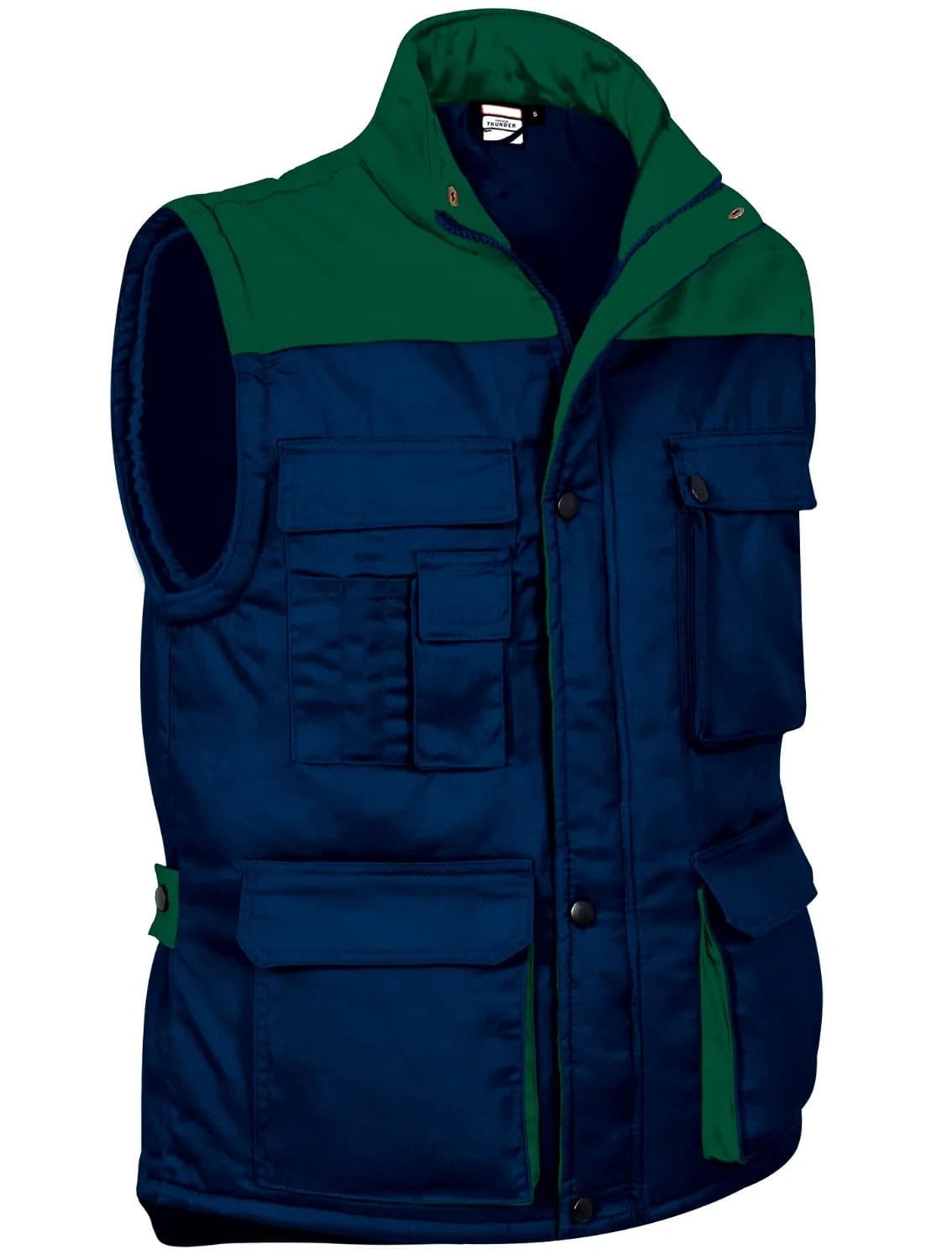 THUNDER Vestă matlasata termic, multi-buzunare, bicolora, Bleumarin-Verde sticla