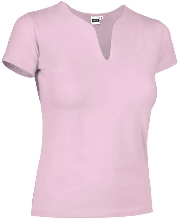 Tricou Damă CANCUN Bumbac 95%/Elastan 5% 190g | Decolteu Tip Lacrimă Cambrat Roz deschis