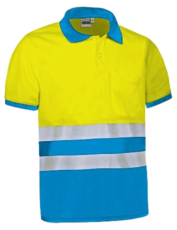 DELAWARE Tricou polo bicolor de Înaltă Vizibilitate Galben fluorescent-Albastru tropical