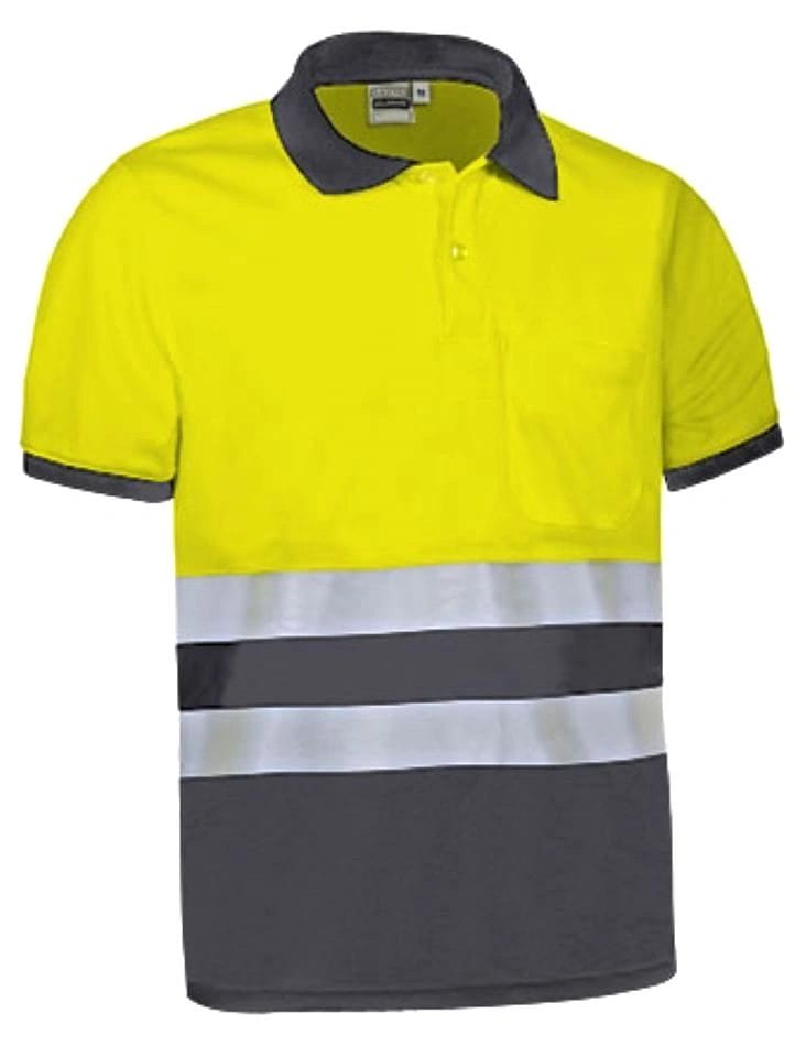 DELAWARE Tricou polo bicolor de Înaltă Vizibilitate Galben fluorescent-Gri inchis