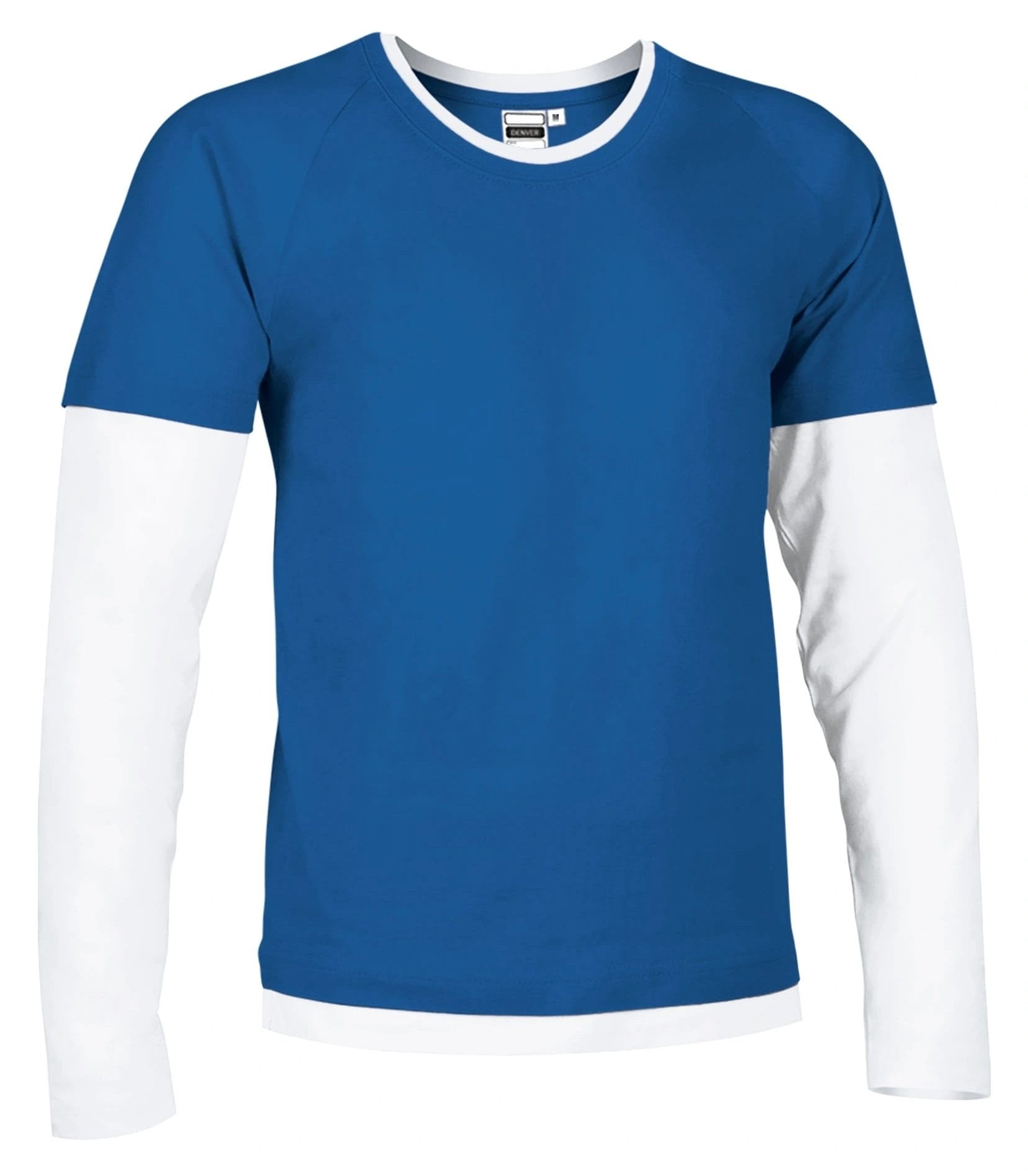 Tricou Unisex DENVER Bumbac 100%, 160g - mânecă lungă bicolor, Albastru royal-Alb