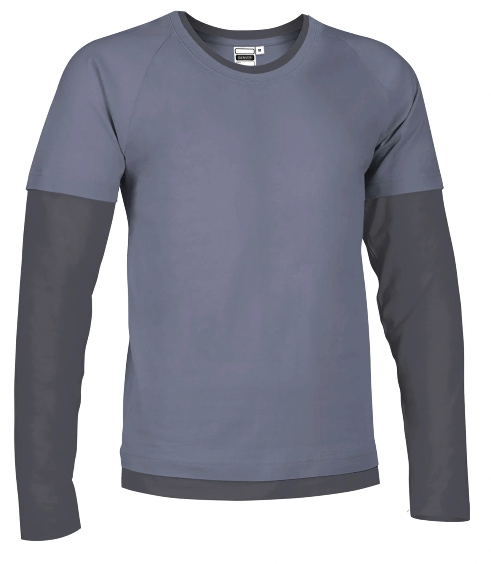 Tricou Unisex DENVER Bumbac 100%, 160g - mânecă lungă bicolor, Denim-Gri inchis