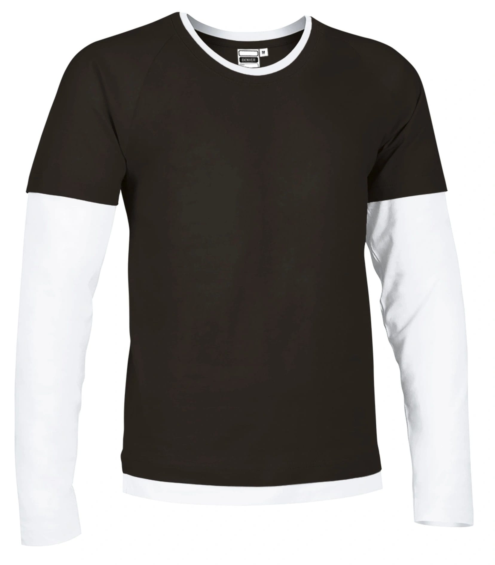 Tricou Unisex DENVER Bumbac 100%, 160g - mânecă lungă bicolor, Negru-Alb