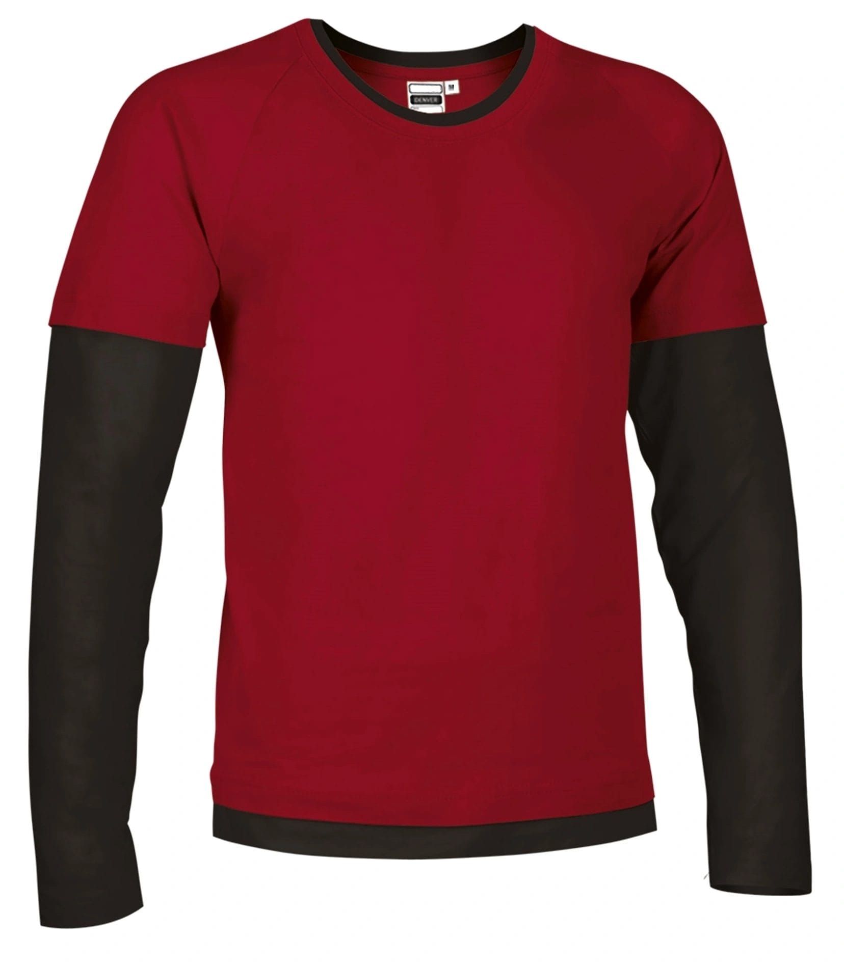 Tricou Unisex DENVER Bumbac 100%, 160g - mânecă lungă bicolor, Rosu lotus-Negru