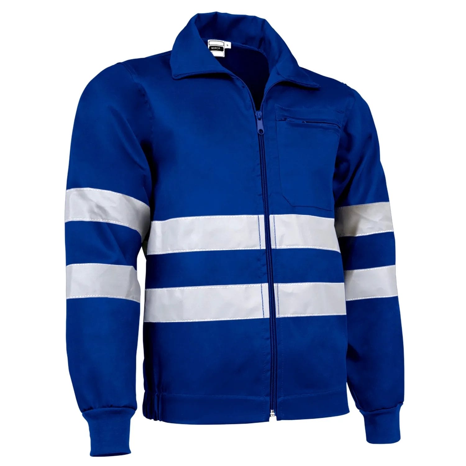 mirca drill costum tercot cu benzi reflectorizante albastru azuriu