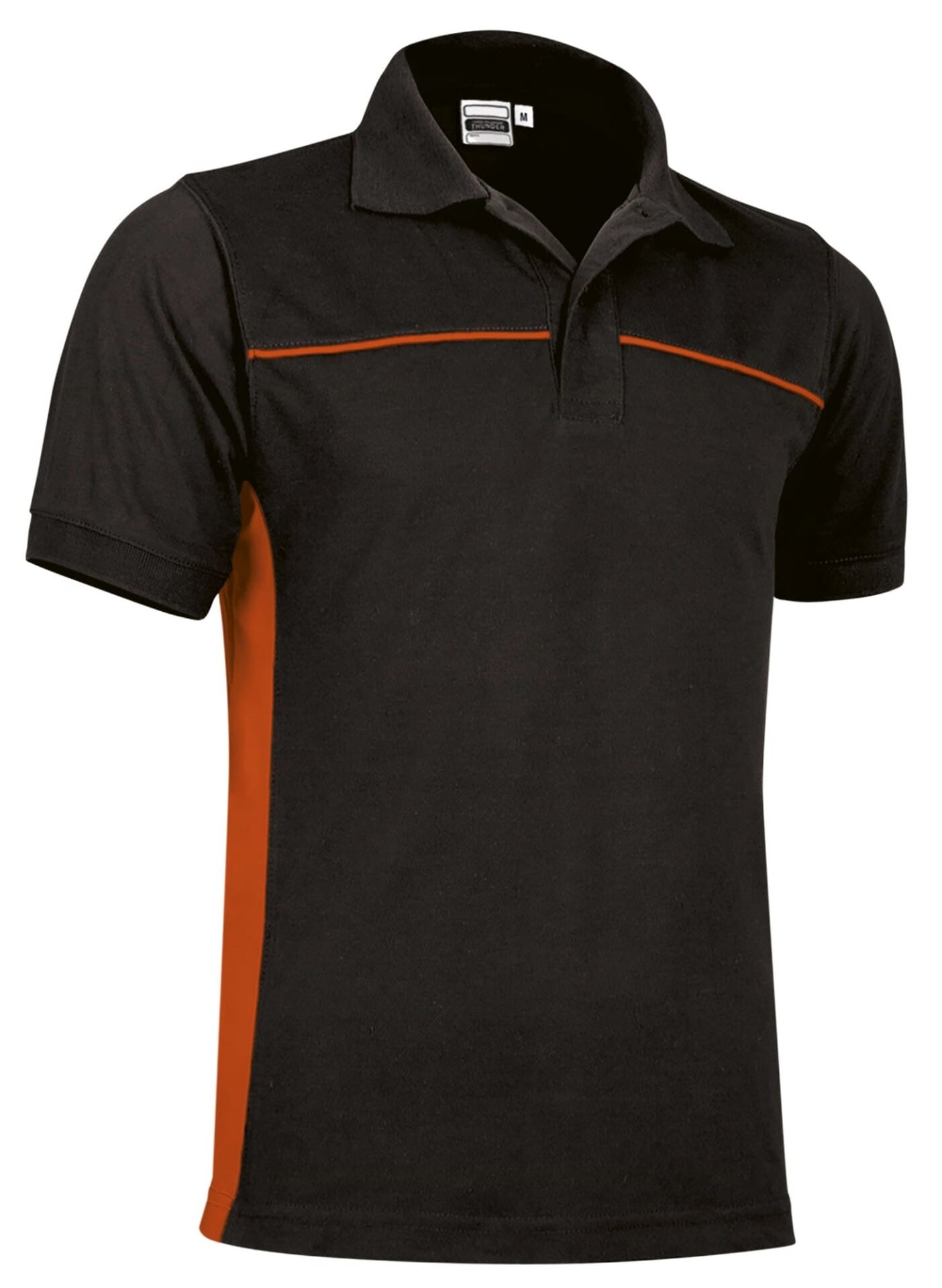 Tricou Polo THUNDER Bicolor bbc/Pe 220g, Premium CE Oeko-Tex, Negru-Portocaliu party