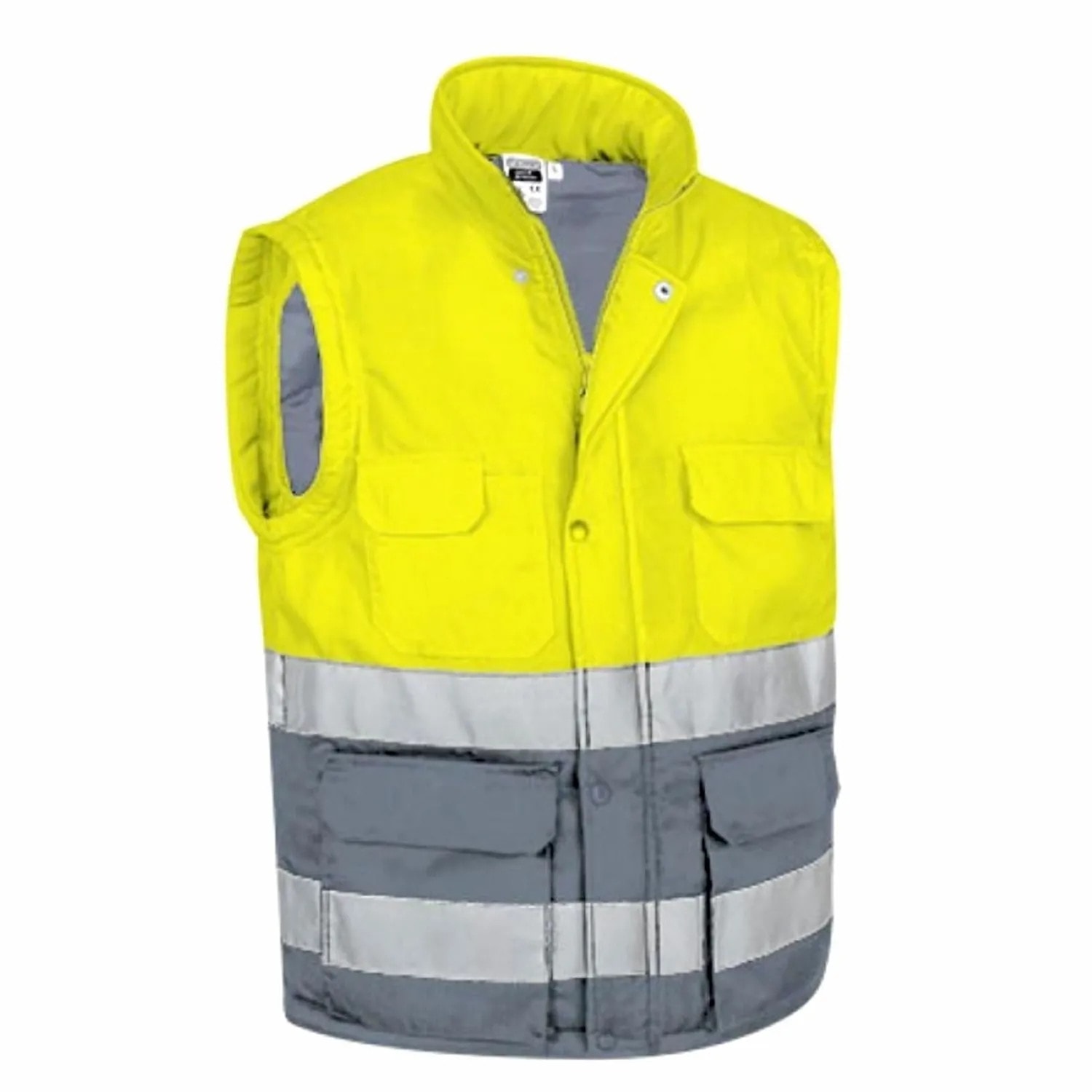 vestă bergen hi vis vătuită | multi buzunare | clasa 1 | eip galben fluorescent gri