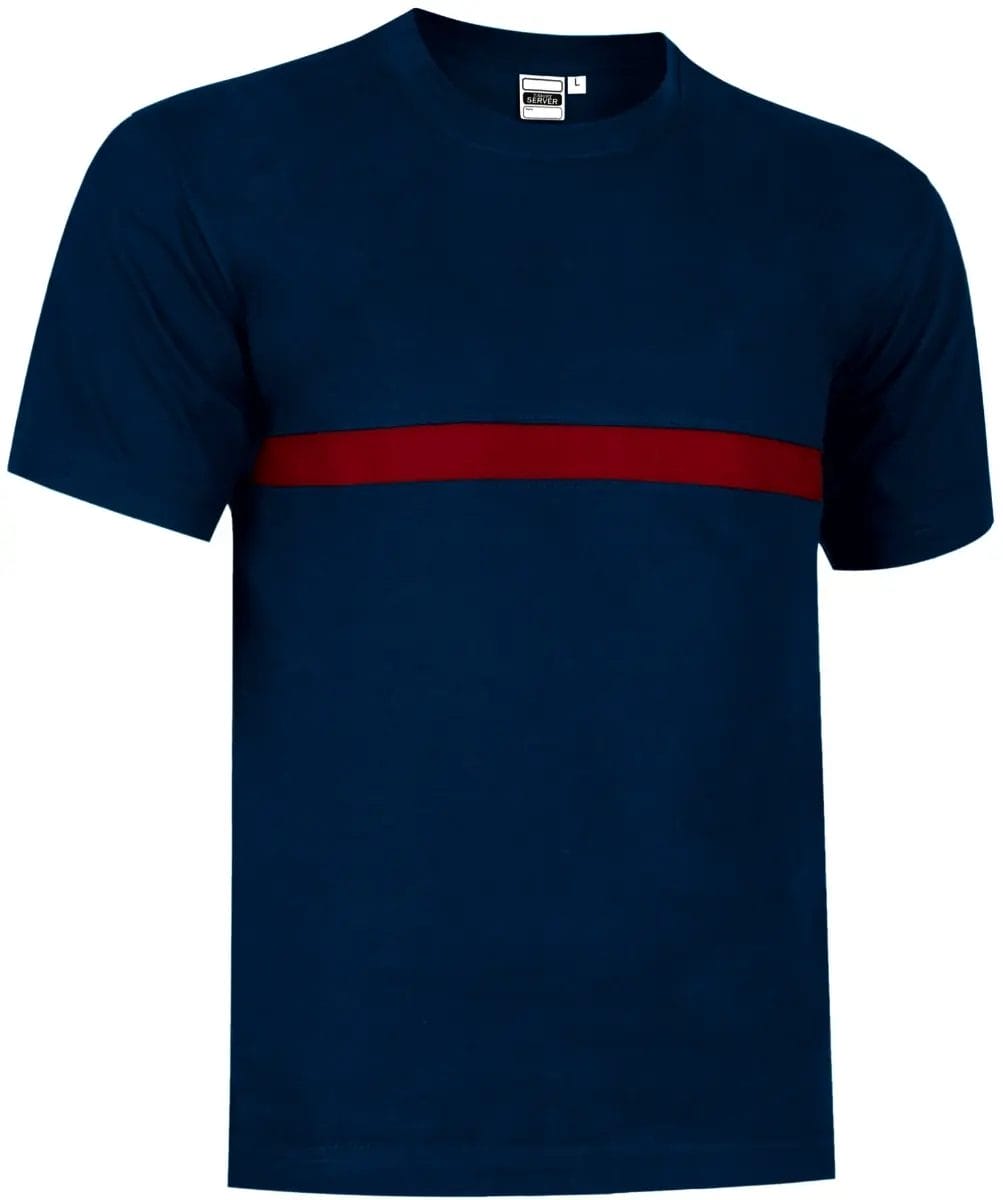 Tricou Unisex SERVER Premium Bumbac100% 160g, cu bandă orizontală contrast, Bleumarin-Rosu