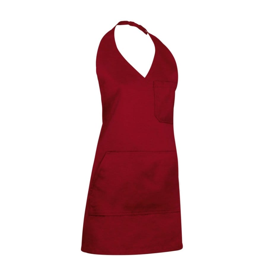 BISTRO Șorț cu pieptar, multi-buzunare si decolteu in V, Rosu lotus