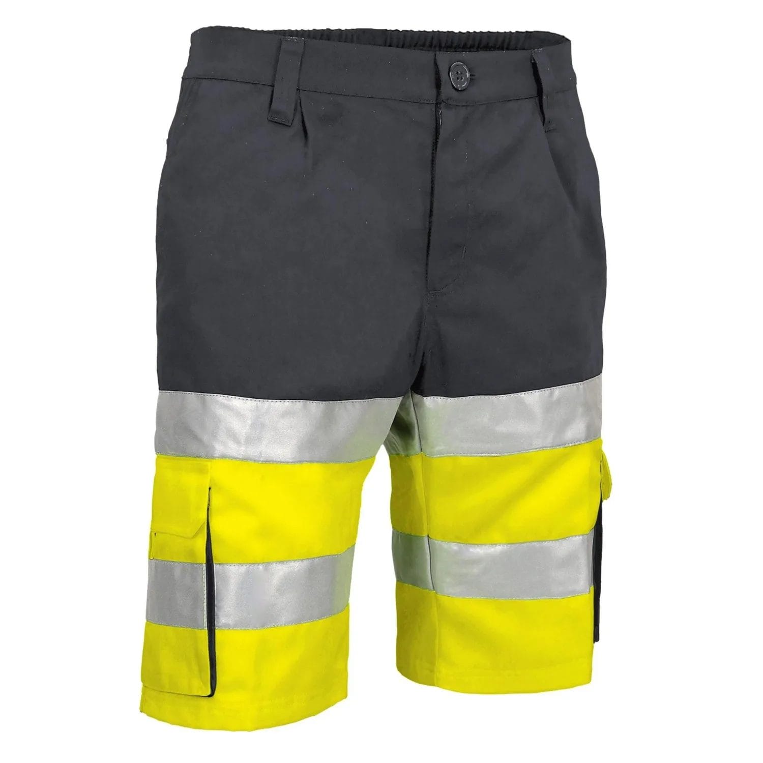 BRANDON Pantaloni scurti de Înaltă Vizibilitate, bicolor multi-buzunare Galben fluorescent-Gri inchis