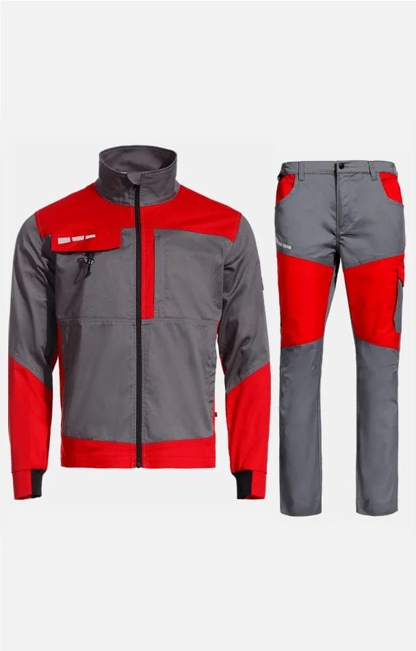 Costum de lucru cu pantaloni pieptar 2367-2368 EOS Stretch RED/GREY