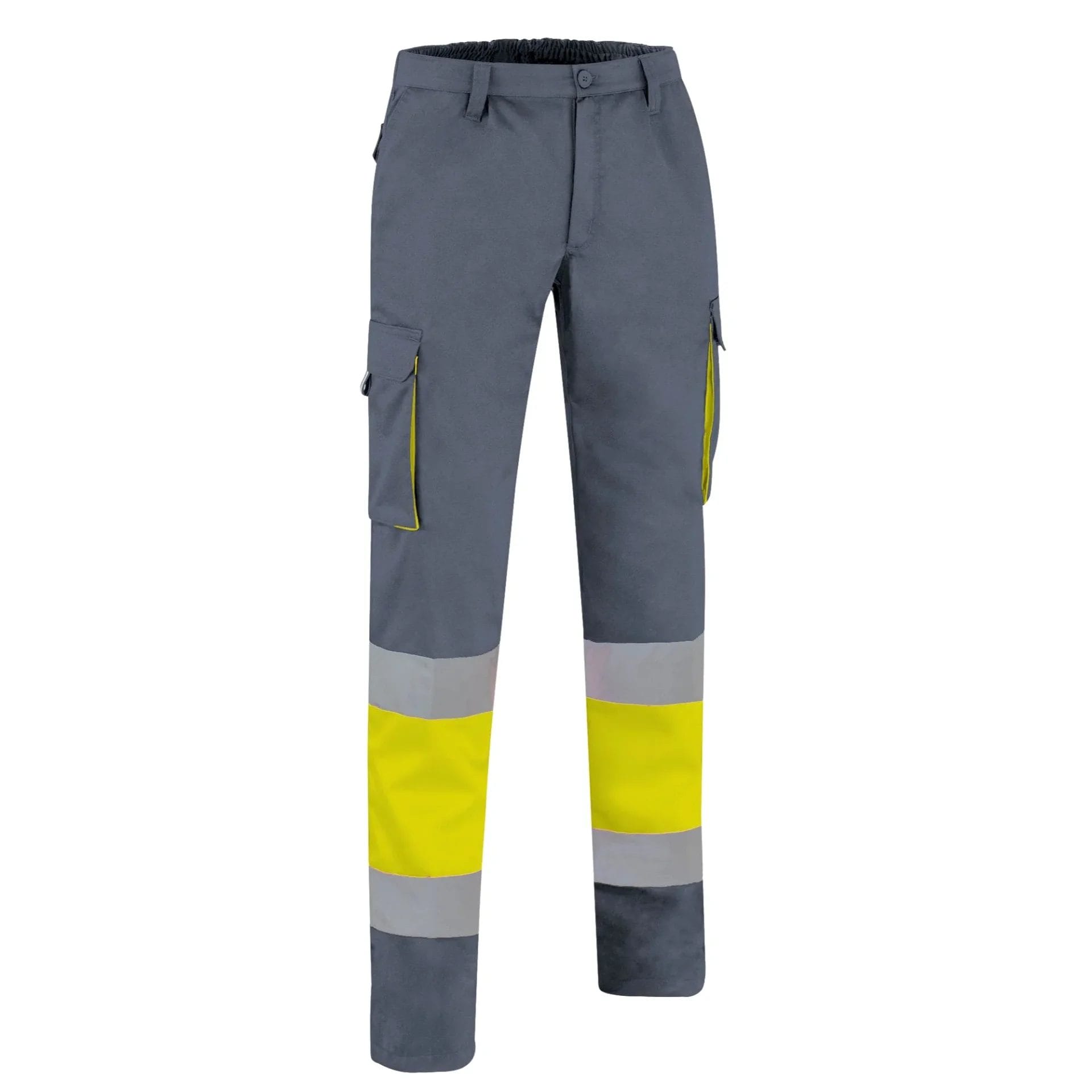 FACTORY HI-VIS Pantaloni reflectorizanți Tercot, multi buzunare, Galben fluorescent-Gri