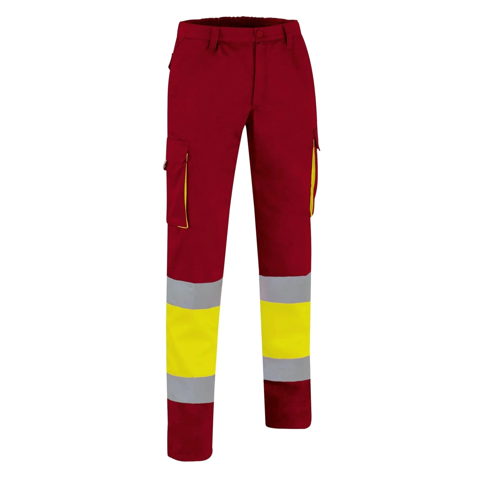 FACTORY HI-VIS Pantaloni reflectorizanti Tercot, multi-buzunare, Galben fluorescent-Rosu loto