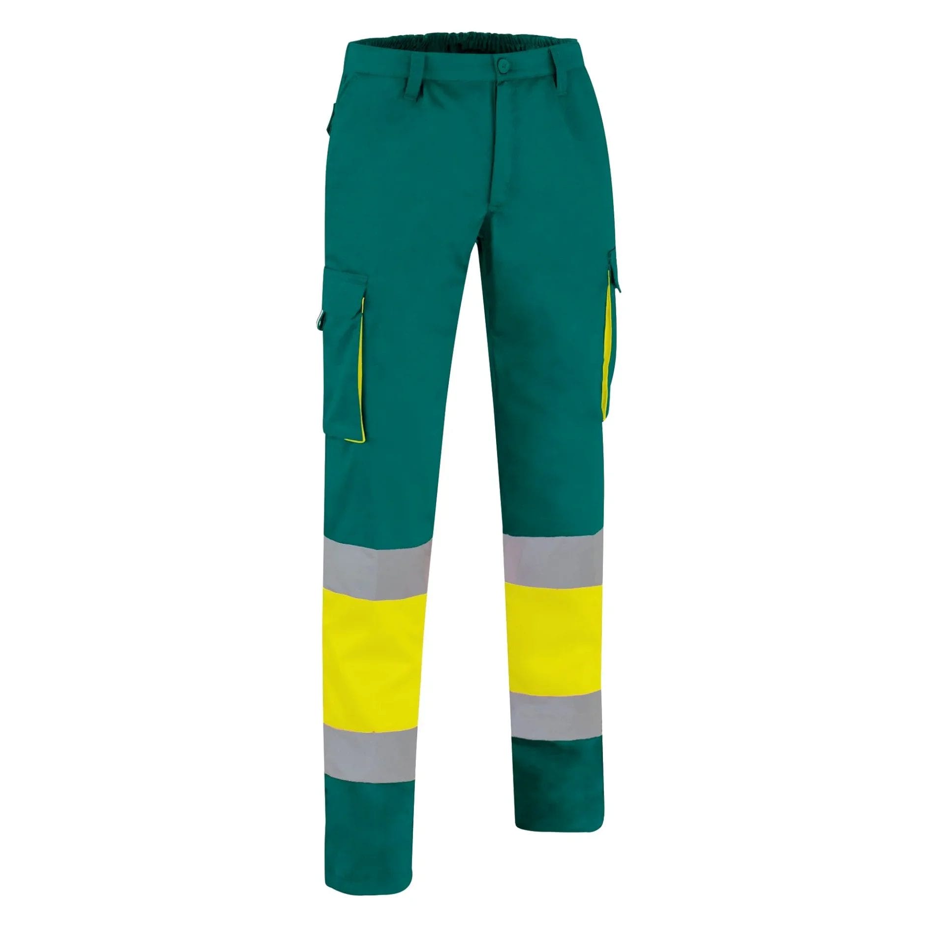 FACTORY HI-VIS Pantaloni reflectorizanti Tercot, multi-buzunare, Galben fluorescent-Verde amazon