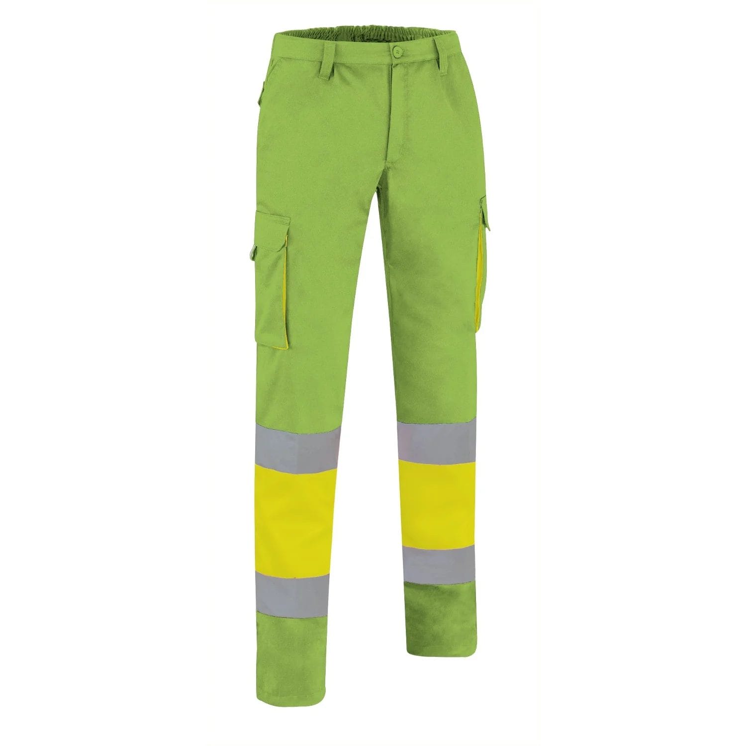 FACTORY HI-VIS Pantaloni reflectorizanti Tercot, multi-buzunare, Galben fluorescent-Verde mar