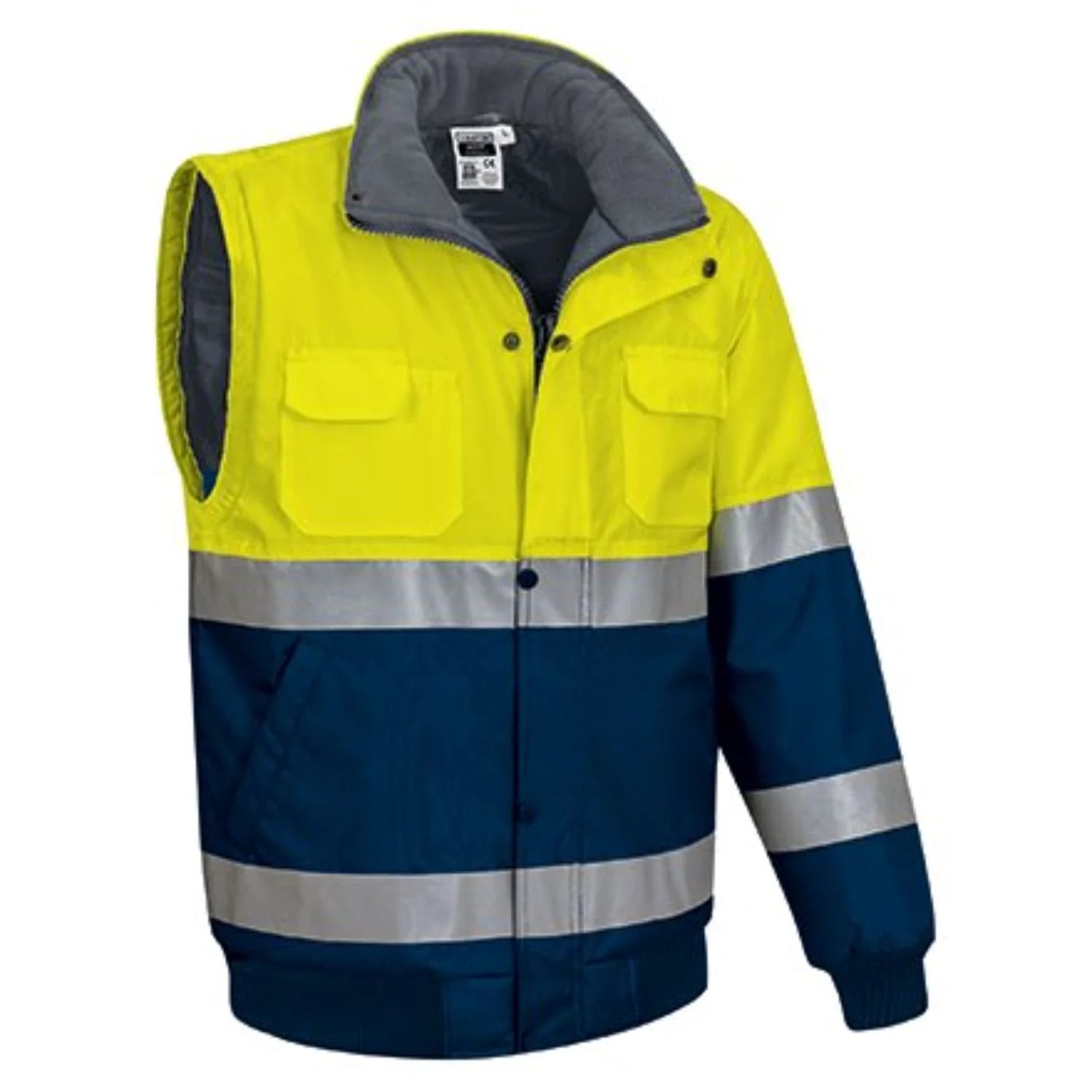 DONEGAL Jachetă detașabilă 2in1 de Vizibilitate Ridicată, matlasata termic impermeabila, bicolor, Galben fluorescent-Bleumarin