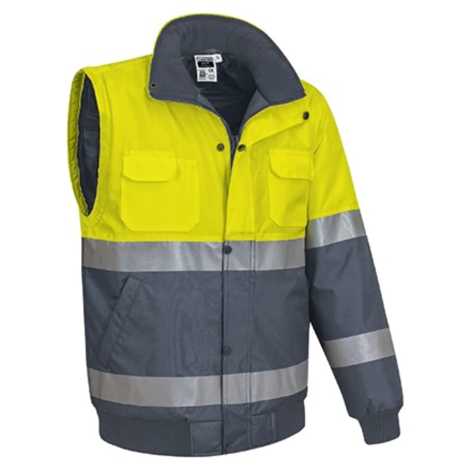 DONEGAL Jachetă detașabilă 2in1 de Vizibilitate Ridicată, matlasata termic impermeabila, bicolor, Galben fluorescent-Gri