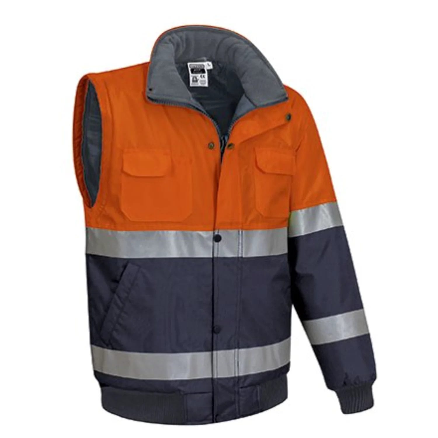 DONEGAL Jachetă detașabilă 2in1 de Vizibilitate Ridicată, matlasata termic, impermeabila, bicolor, Portocaliu-Gri inchis