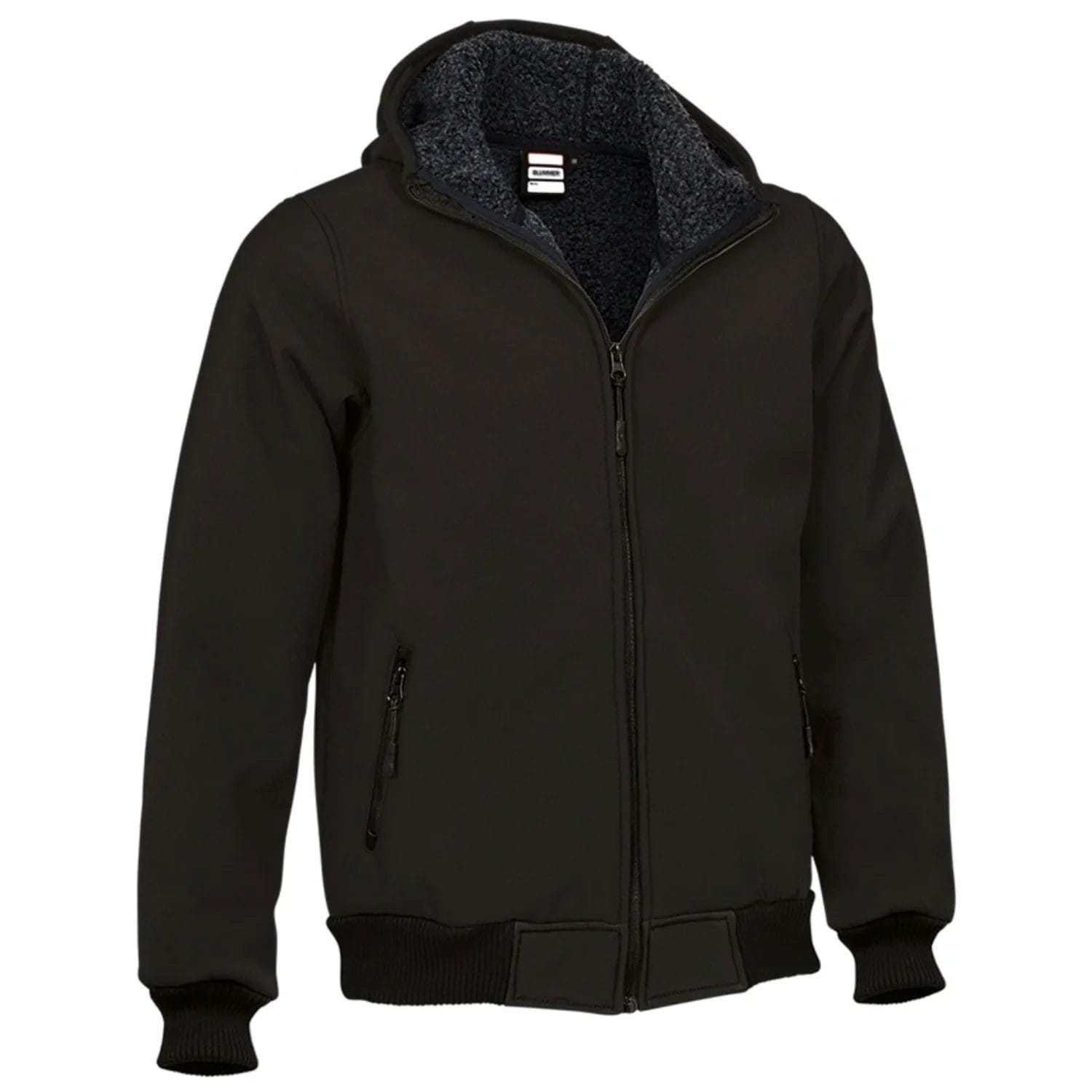 Jachetă softshell cu glugă si captuseala, din țesătură softshell elastică foarte groasă hidrofuga BLUMMER Negru