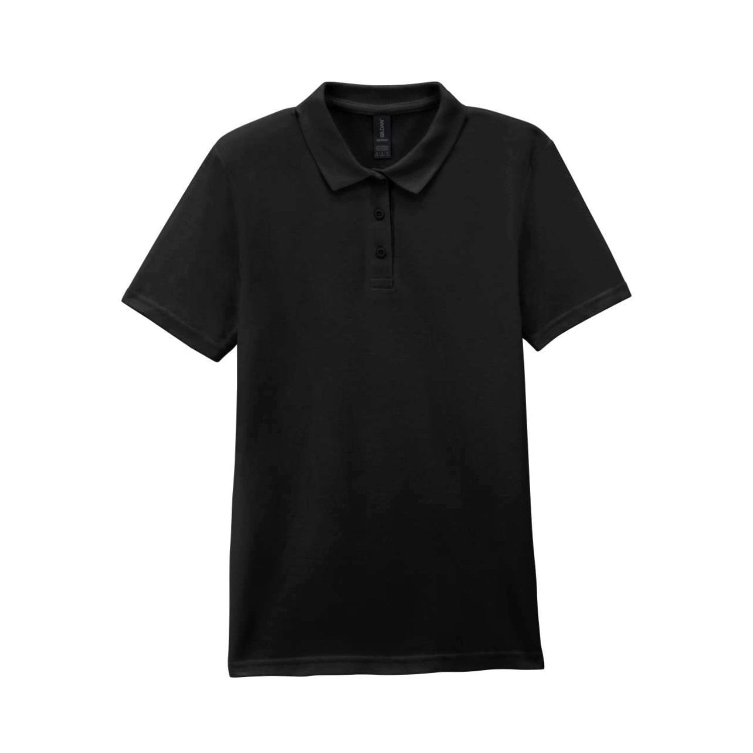 Tricou Polo Damă Gildan 64800B3 Softstyle 170g - 100% Bumbac Ring Spun Double Piqué, Negru